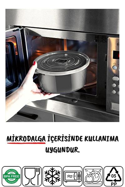 Open Home Concept Set of 12 Anthracite Round Storage Containers for Microwave and Freeze
