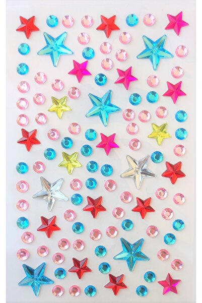 Giraffe Sticker Mavili Karışık Yıldız Taş Sticker Yapışkanlı Saç, Yüz, Tırnak...