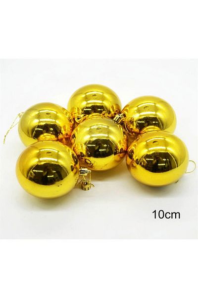 Gereksiz Şeyler Shiny Cici Ball Christmas Tree Ornament Gold Color 6-Piece Ornament 10cm