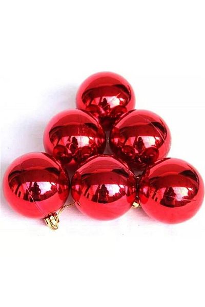 Gereksiz Şeyler Bright Cici Ball Christmas Tree Ornament Red Color 6-Piece Ornament 8CM