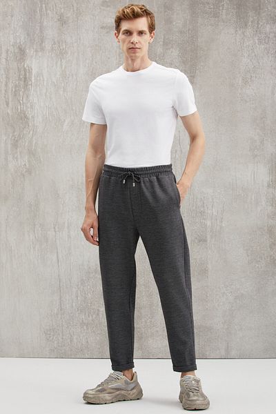 GRIMELANGE Walsh Herren-Hose im Piqué-Look, aus Spezialstoff, flexibel, mit doppeltem Bein, schnurgebundener, elastischer Taille, Anthrazit