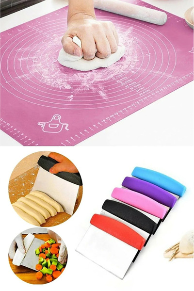 AYGÖREN HOME طقم بساط لف العجين من السيليكون وملعقة قطع العجين