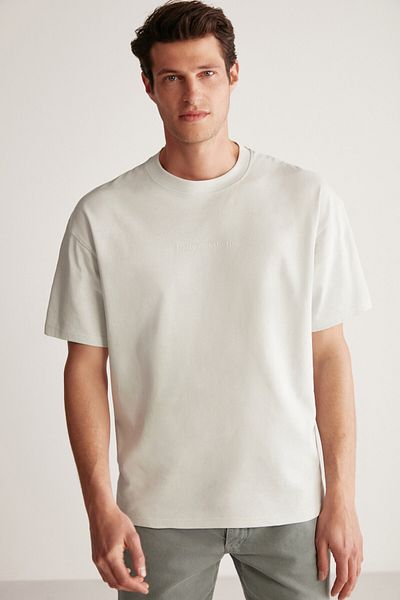 GRIMELANGE Harvey Men's Oversize Fit Special Thick Fabric Printed Mint Green T-shirt