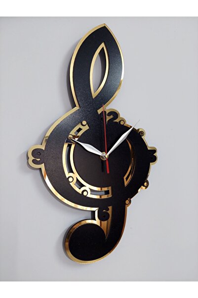 şamaksesuar MÜZİK ŞEKLİ DUVAR SAATİ ( SİYAH & ALTIN AYNALI )