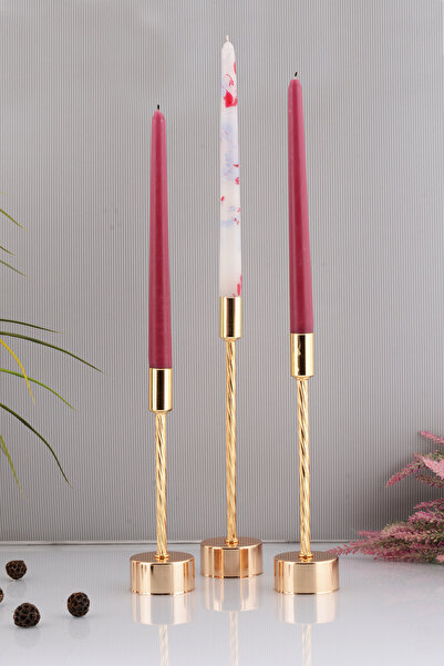 TR Turan Collection YASEMİN 3'lü Şamdan Gold Dekoratif Metal Mumluk Altın Kap...