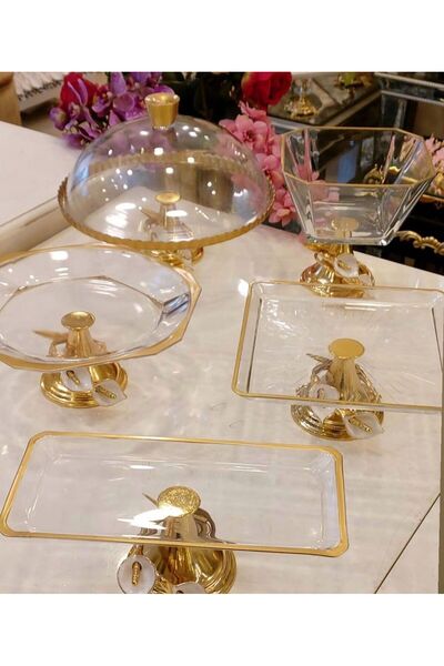 Genel Markalar 5 Parca Ayaklı Gala Mineli Servis Seti Gold