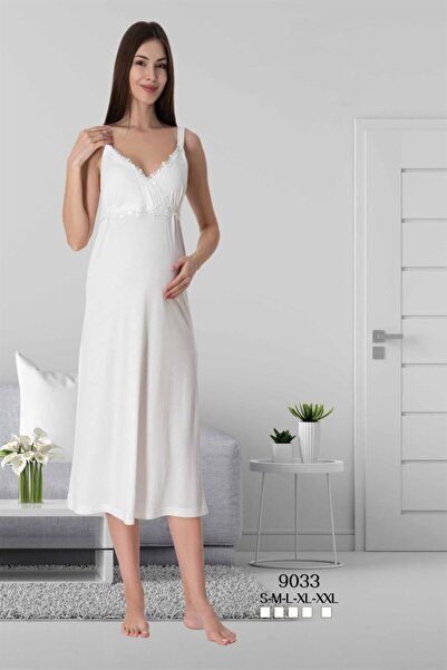 Lohussa ثوب نوم نسائي من القطن بحمالات من الدانتيل باللون البني الفاتح