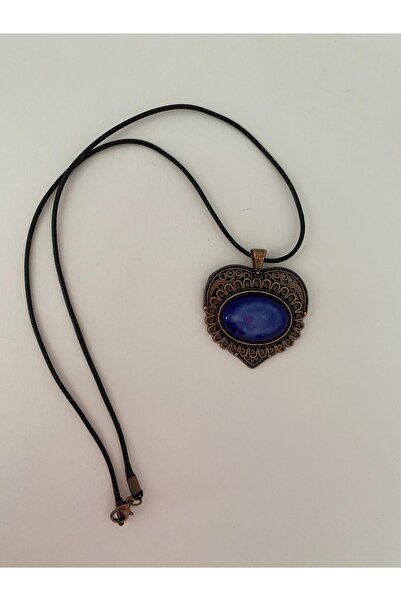 HEDİYEM EVİME İznik Çini Kolye Mavi Renkli Model El Boyaması Deri İpli