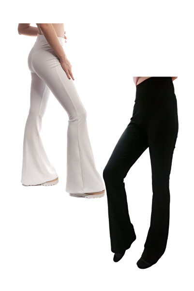 Modoo Tekstil Siyah-Beyaz Yüksel Bel Dalgıç İspanyol Paça Pantolon