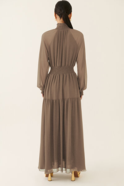 Perspective Dixie Regular Fit High Collar Long Length Mink Color Dress