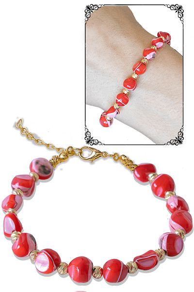 Tesbih Atölyesi Certified Red Mother of Pearl Stone Bracelet - Adjustable