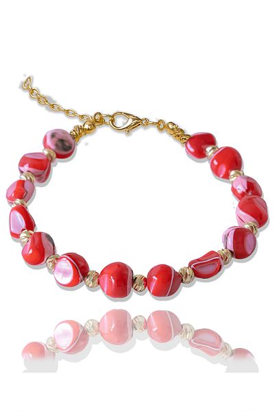 Tesbih Atölyesi Certified Red Mother of Pearl Stone Bracelet - Adjustable