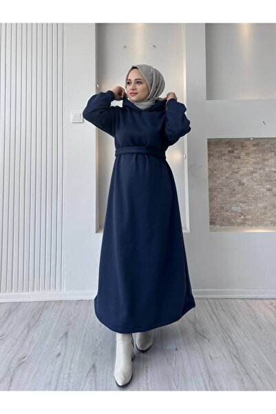 moda zeynaa 3 iplik kapüşonlu elbise