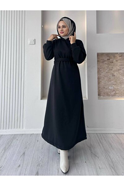 moda zeynaa 3 iplik kapüşonlu elbise
