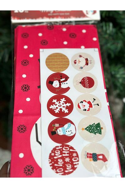 QUEEN AKSESUAR Imported Christmas Snowman Pattern Labeled Gift Package Cookie Candy Chocolate Paper Bag Packaging