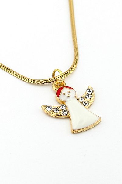 Solfera Christmas New Year White Angel Christmas Italian Steel Chain Necklace Q0754