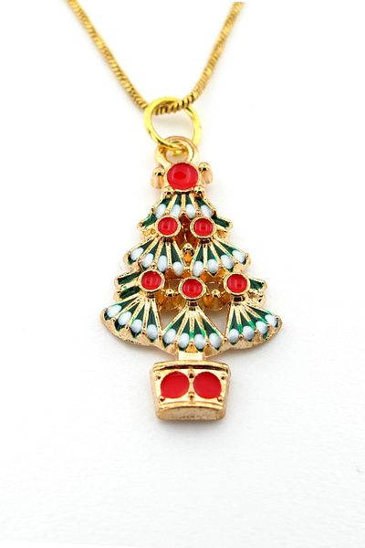 Solfera Christmas New Year Ornate Pine Tree Christmas Steel Chain Necklace Q0746