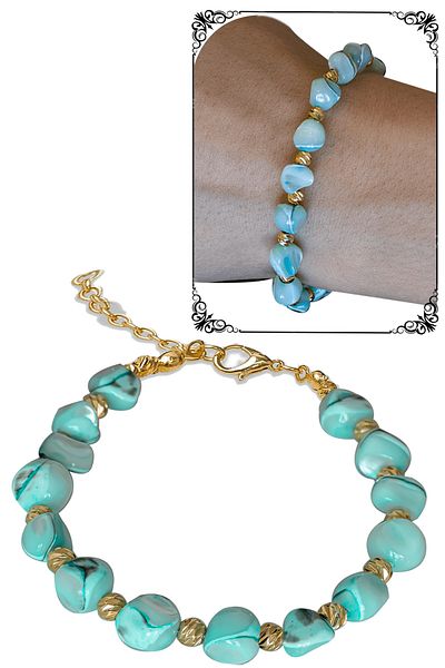 Tesbih Atölyesi Certified Blue Mother-of-Pearl Stone Bracelet - Adjustable