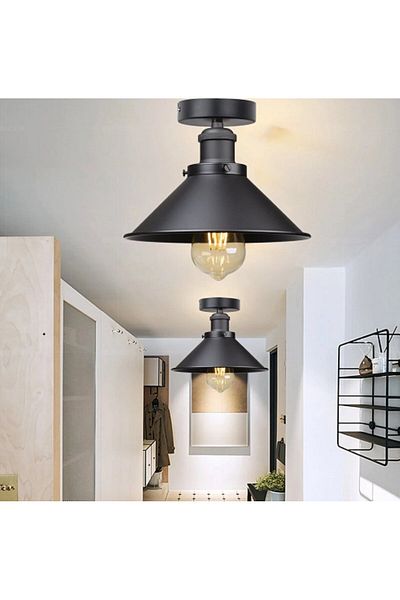 RİOLİGHT Retro Rustic Vintage 1XE27 Metal Single Plate Chandelier with Lampholder - Diameter: 28cm Price is for 1 Piece