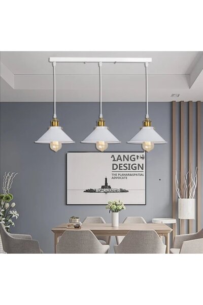 RİOLİGHT RETRO,RUSTİK,VİNTAGE BEYAZ 3XE27 SIRALI MASA ÜSTÜ SARKIT METAL AVİZE...