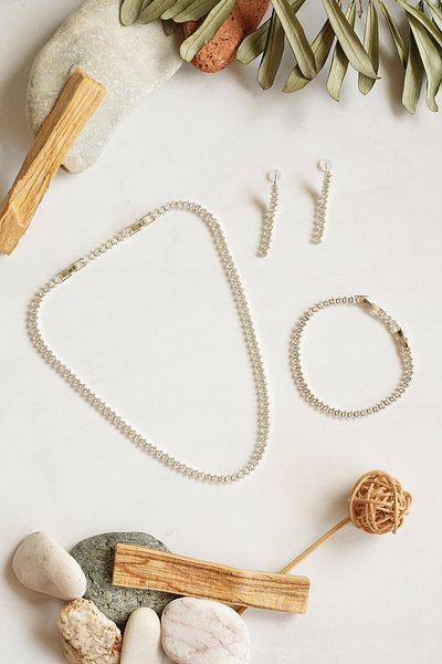 Serelia White Zircon Stone Shuttle Model Waterway Silver Necklace & Bracelet & Earring Set