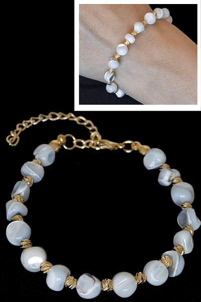 Tesbih Atölyesi Certified White Mother-of-Pearl Stone Bracelet - Adjustable