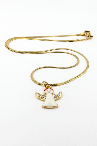 Solfera Christmas New Year White Angel Christmas Italian Steel Chain Necklace Q0754
