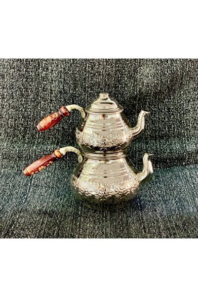 Tabibu Bakır Çaydanlık Takımı İşlemeli Büyük Aile Boyu 4-6kişilik Kalaylı Kul...