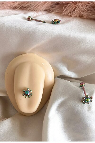 Bylin %100 316 L Cerrahi Çelik Çiçek Dil Piercingi - Bar Uzunluğu 16 mm- 1 Adet