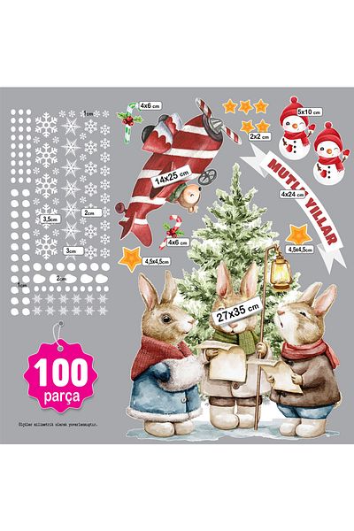 AlyMarkt New Year's Glass Decorations - Rabbit and Airplane Themed Children's Room Sticker