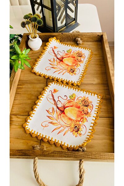 homeblaynconcept 2 adet dekoratif sarı balkabağı desenli kokteyl sunum peçetesi