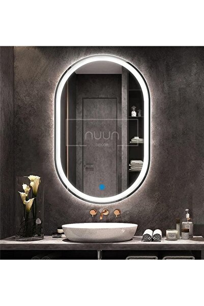 NUUN DEKOR 90x60 Dokunmatik Beyaz Ledli Oval Ledli Ayna (DİMMER)