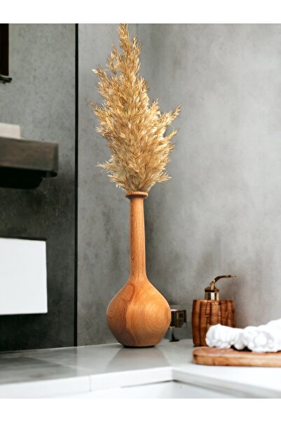 MAWİSİYAH İSKANDİNAV TARZI DEKORATİF AHŞAP VAZO VE KURU PAMPAS DALLARI