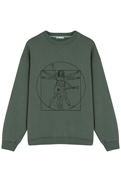 GreenMint سويت شيرت رائع للجنسين من فيتروفيان مان دافنشي روكر مثالي مع جيتار