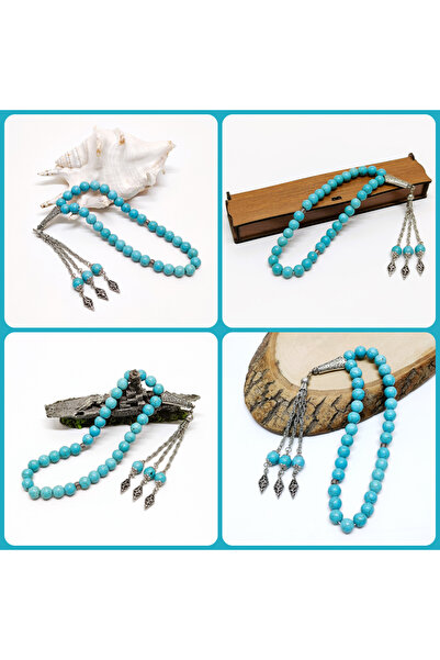 Tesbih Sakarya Τυρκουάζ Τυρκουάζ Φυσική Πέτρα Ροζάριο - Κοπή Σφαίρας 10 mm