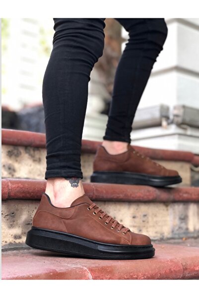 BOA Ba0547 Kalın Yüksek Taban Taba Siyah Bağcıklı Spor Erkek Ayakkabı