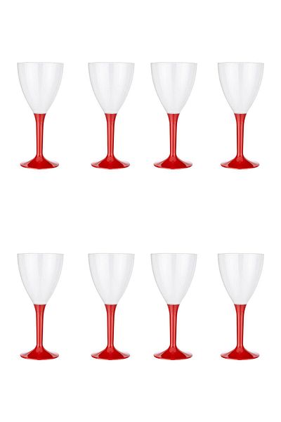 YENİ HEDİYELİK DÜNYAM Plastic Wine Glass with Red Handle 10 Pieces