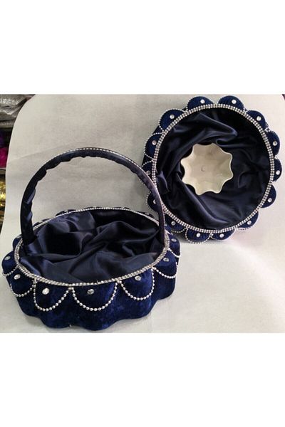 YENİ HEDİYELİK DÜNYAM Navy Blue Sliced Henna Night Basket and Tray Set
