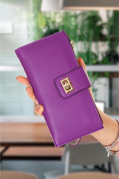Adelina Bags Γυναικείο Μωβ Πορτοφόλι Τηλεφώνου Χάρτινο Πορτοφόλι με θήκη για κέρματα Πορτοφόλι με λουρί καρπού με κλειδαριά χαρτοφυλάκιο
