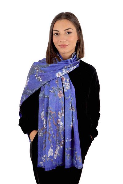 Bursa İpek Saks Almond Flower Pattern Winter Shawl