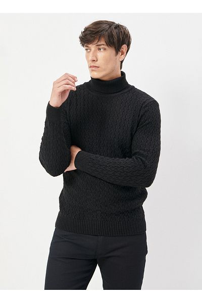 ALTINYILDIZ CLASSICS Altınyıldız Classics Pulover pentru bărbați, standard, negru, cu gât complet, 4a 4923100017