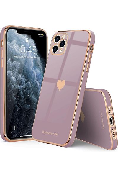 GAGA ELEKTRONİK Laser Luxury Bling Plating Soft Back Case With Heart Logo For Iphone 11 Pro Max