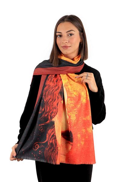 Bursa İpek Orange Crying Women's Winter Shawl