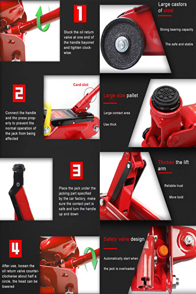 POWER BLACK 2 Yıl Germany 2 Ton Arabalı Tekerlekli Hidrolik Timsah Kriko Kutulu ÇANTALI POWERBLACK Makine Kriko