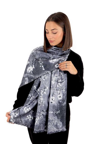 Bursa İpek Gray Almond Flower Pattern Winter Shawl