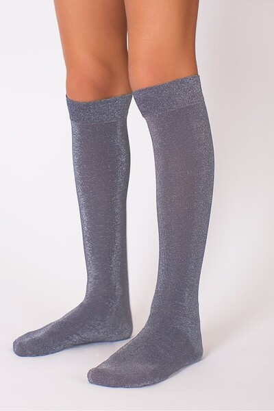 GOOSE Diz Altı Simli Işıltılı Gri Kız Çocuk Çorap