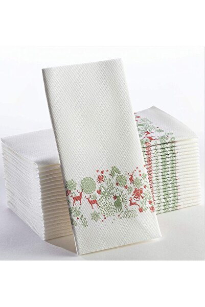 AS7 MARKET Aırlaıd 40x40 1/8 Beyaz Yılbaşı Desenli Peçete