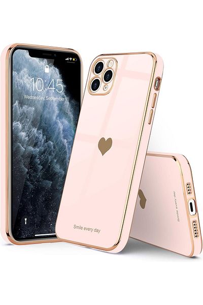 GAGA ELEKTRONİK Laser Luxury Bling Plating Soft Back Case With Heart Logo For Iphone 11 Pro Max