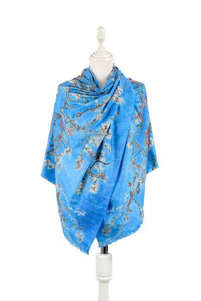 Bursa İpek Turquoise Almond Flower Pattern Winter Shawl