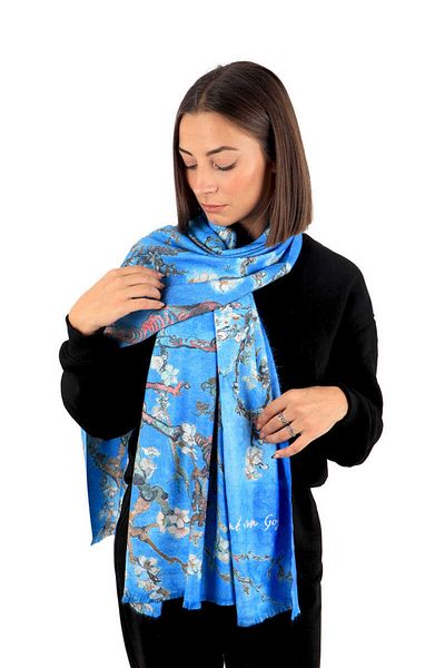 Bursa İpek Turquoise Almond Flower Pattern Winter Shawl